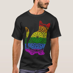 Regenbogen Katze Kitty Mandala Lotus Blume Yoga Me T-Shirt