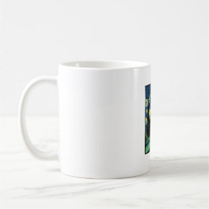 Regenbogen-Katze Nachtlandschaft Vektor-Shirt-Desi Kaffeetasse