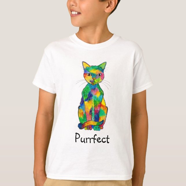 Regenbogen-Katze Purrfect Raglan-T - Shirt (Kind) (Vorderseite)