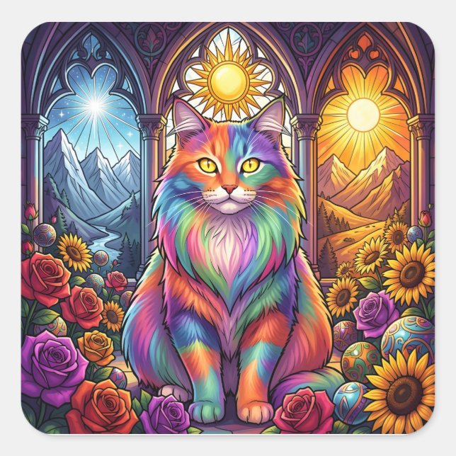 Regenbogen-Katzen-Aufkleber Quadratischer Aufkleber (Vorderseite)