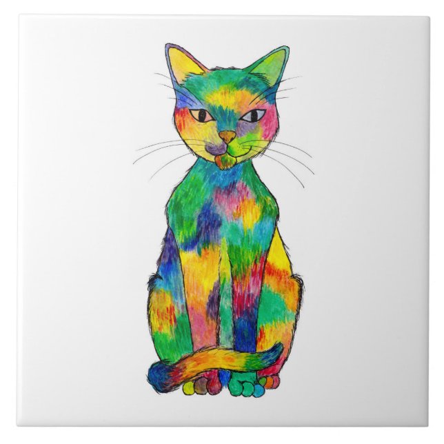 Regenbogen-Katzen-Keramik-Fliese Fliese (Vorderseite)