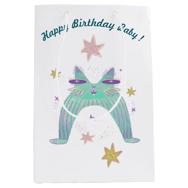 Regenbogen-Katzen-Kunst Mittlere Geschenktüte (Vorderseite)