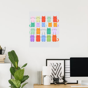 Regenbogen Katzen Minimalistische Mauer Kunst - Ni Poster