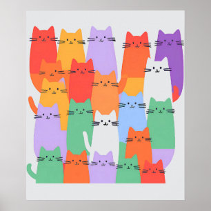 Regenbogen Katzen Minimalistische Mauer Kunst - Ni Poster
