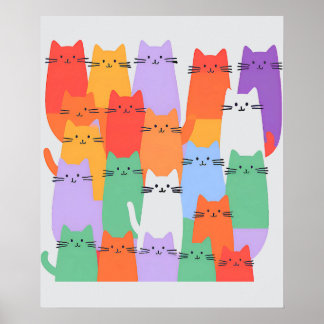 Regenbogen Katzen Minimalistische Mauer Kunst - Ni Poster