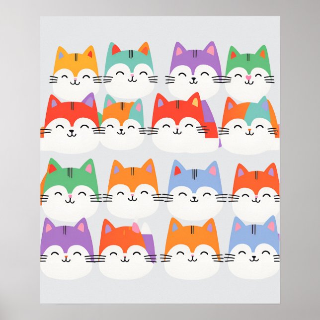 Regenbogen Katzen Minimalistische Mauer Kunst - Ni Poster (Vorne)