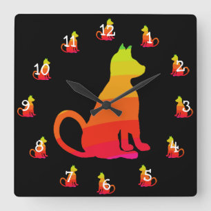 Regenbogen-Katzen-Pop-Kunst-Katzen-Liebhaber Quadratische Wanduhr