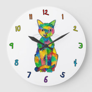 Regenbogen-Katzen-Uhr Große Wanduhr