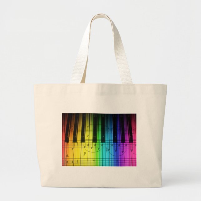 Regenbogen-Klavier-Tastatur und Anmerkungen Jumbo Stoffbeutel (Vorne)