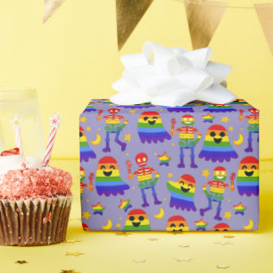 🦇🌈 Regenbogen-Knochen & Sterne Geschenkpapier