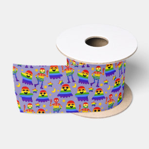 🦇🌈 Regenbogen-Knochen & Sterne Satinband