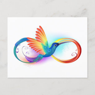 Regenbogen-Kolibri mit Unendlichkeitssymbol Postkarte
