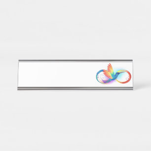 Regenbogen-Kolibri mit Unendlichkeitssymbol Schreibtischnamensplakette
