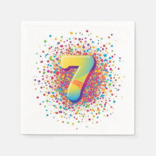 Regenbogen-Konfetti 7. Geburtstagsservietten Bunte Serviette