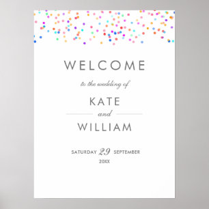 Regenbogen-Konfetti-Hochzeits-Willkommensschild Poster