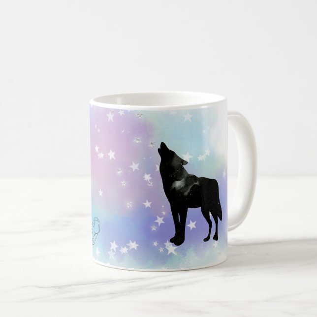 *~* Regenbogen-Kosmische Mondhütling-Wolf-Kristall Kaffeetasse (VorderseiteRechts)