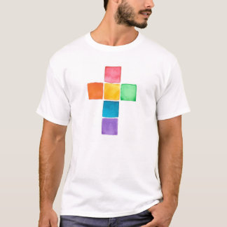 Regenbogen-Kreuz, Aquarellquadrate T-Shirt