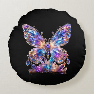 Regenbogen-Kristall-Schmetterling Farbiger Glanz Rundes Kissen