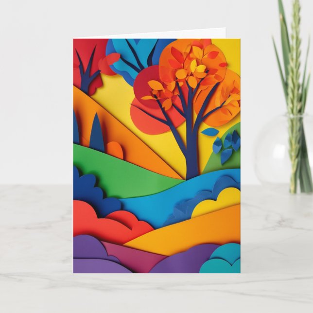 Regenbogen-Laub-Papiercollage Karte (Vorderseite)