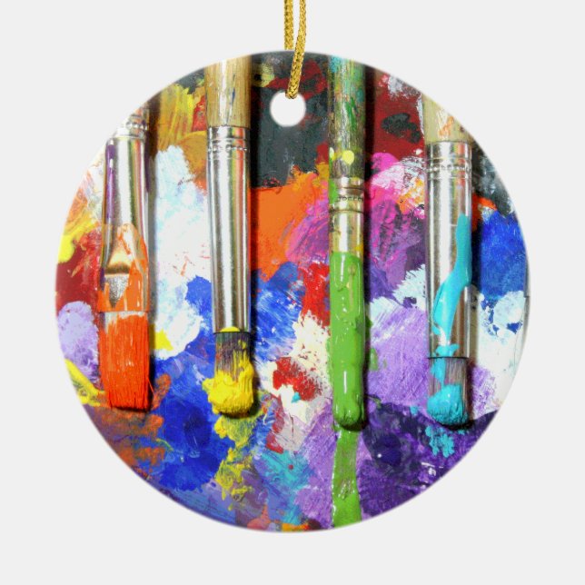 Regenbogen-laufende Pinsel-Fotografie Keramik Ornament (Vorne)