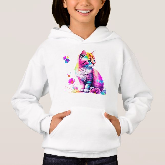 Regenbogen-Laune: Kätzchen in Blüte Hoodie (Vorderseite)
