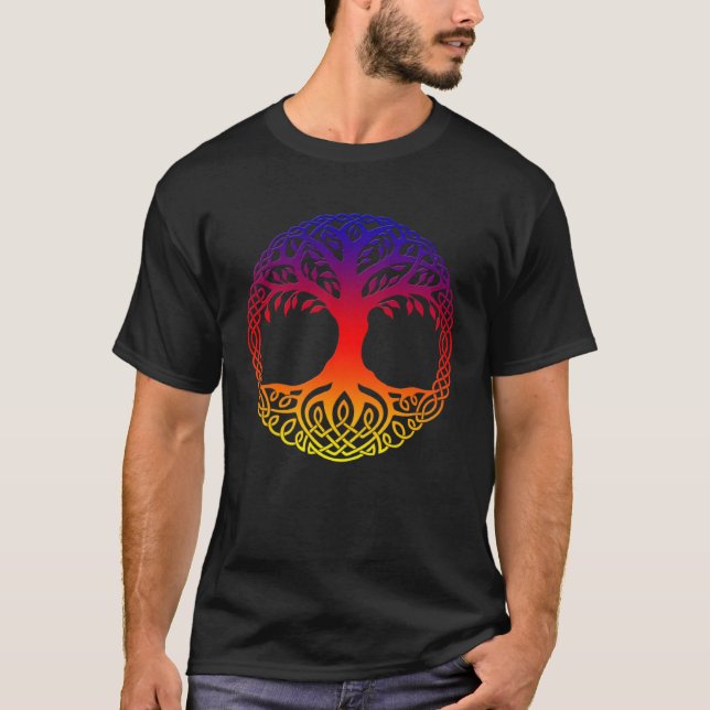 Regenbogen-Lebensbaum Yggdrasill T-Shirt (Vorderseite)