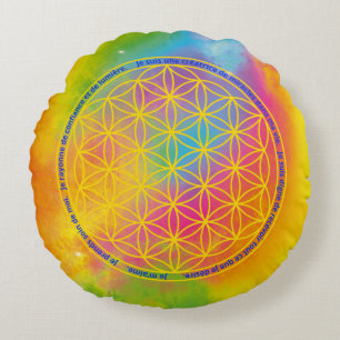 Regenbogen-Lebensblume Positive Affirmationen Rundes Kissen