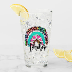 Regenbogen-Lehrerin - farbenfrohe Leopard-Printwer Glas