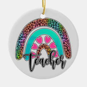 Regenbogen-Lehrerin - farbenfrohe Leopard-Printwer Keramik Ornament
