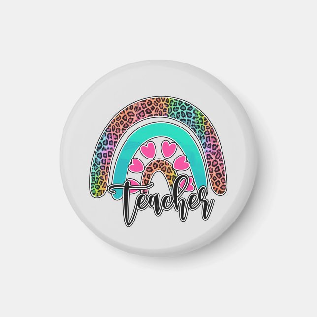 Regenbogen-Lehrerin - farbenfrohe Leopard-Printwer Magnet (Vorne)