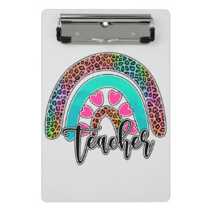Regenbogen-Lehrerin - farbenfrohe Leopard-Printwer Mini Klemmbrett