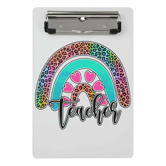 Regenbogen-Lehrerin - farbenfrohe Leopard-Printwer Mini Klemmbrett (Vorderseite)