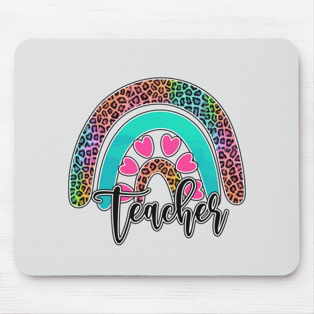 Regenbogen-Lehrerin - farbenfrohe Leopard-Printwer Mousepad (Vorne)