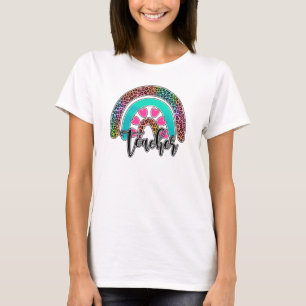 Regenbogen-Lehrerin - farbenfrohe Leopard-Printwer T-Shirt