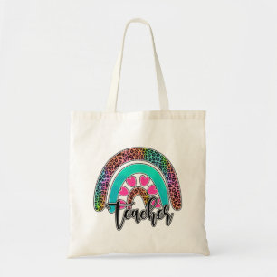 Regenbogen-Lehrerin - farbenfrohe Leopard-Printwer Tragetasche