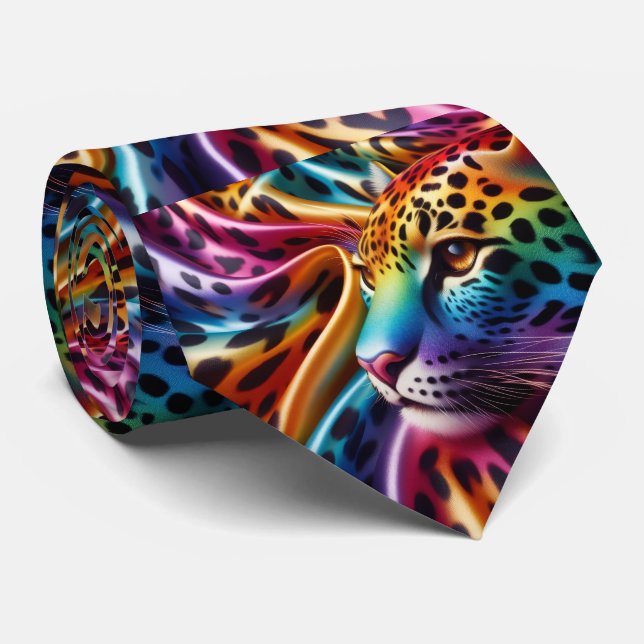 Regenbogen-Leoparden-Druck-Halstuch Krawatte (Gerollt)
