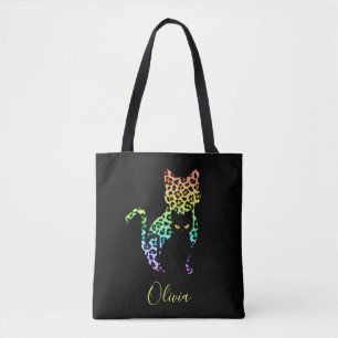 Regenbogen-Leoparden-Druck Katzen-Silhouette & sch