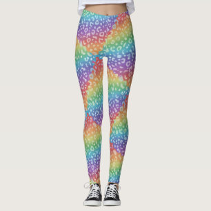 Regenbogen-Leoparden-Druck Leggings   Knallbunte F