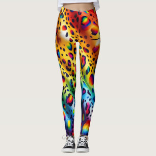 Regenbogen-Leoparden-Druck Leggings   Kräftige Far