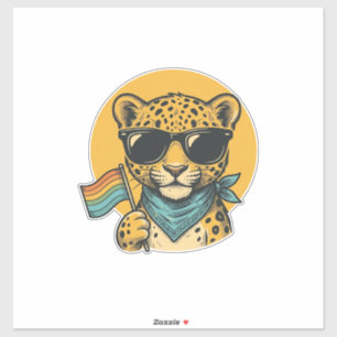 Regenbogen-Leoparden-Stolzflagge Vintage-Vektordes Aufkleber