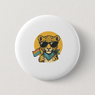 Regenbogen-Leoparden-Stolzflagge Vintage-Vektordes Button