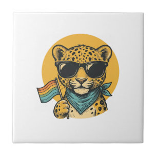 Regenbogen-Leoparden-Stolzflagge Vintage-Vektordes Fliese
