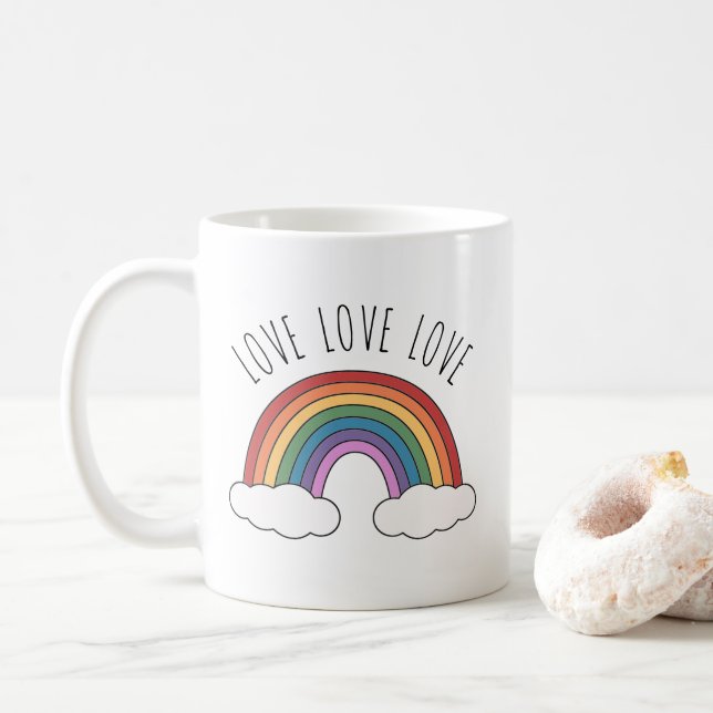 Regenbogen Liebe Liebe Liebe Kaffeetasse (Mit Donut)