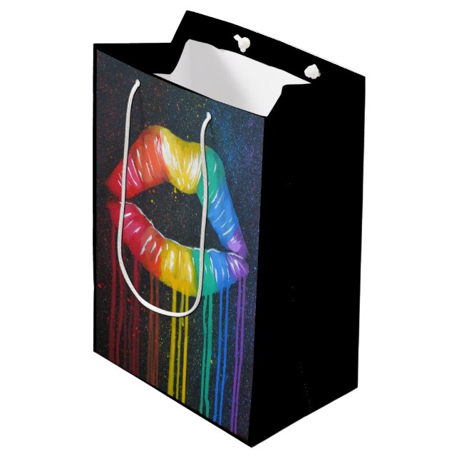 Regenbogen-Lippen Mittlere Geschenktüte (Vorderseite Schrägansicht)