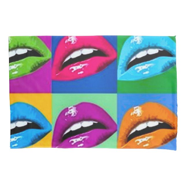 Regenbogen-Lippenkunst Nouveau Pop-Art Kissenbezug (Vorderseite)