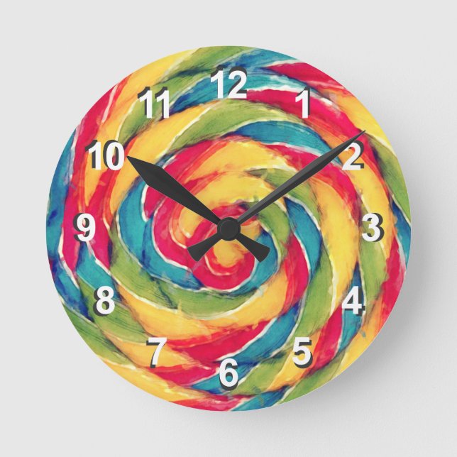 Regenbogen Lollipop Runde Wanduhr (Vorderseite)