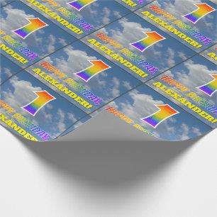 Regenbogen-Look "1" & "HAPPY BIRTHDAY", Wolken, Hi Geschenkpapier