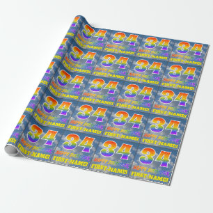 Regenbogen-Look "34" & "HAPPY BIRTHDAY", Wolken, H Geschenkpapier