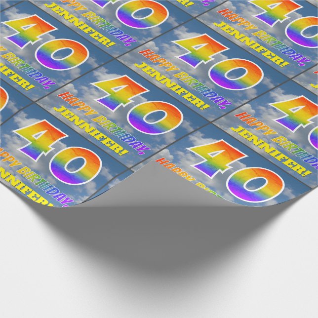 Regenbogen-Look "40" & "GLÜCKLICHER GEBURTSTAG", W Geschenkpapier (Ecke)