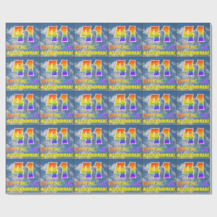 Regenbogen-Look "41" & "HAPPY BIRTHDAY", Wolken, H Geschenkpapier